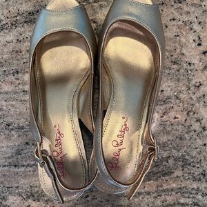 Lilly Pulitzer Gold Peep-Toe Slingback Heels